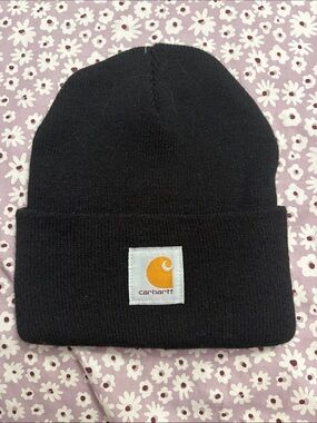 Carhartt Black Knit Cuffed Beanie with Gold Logo Patch